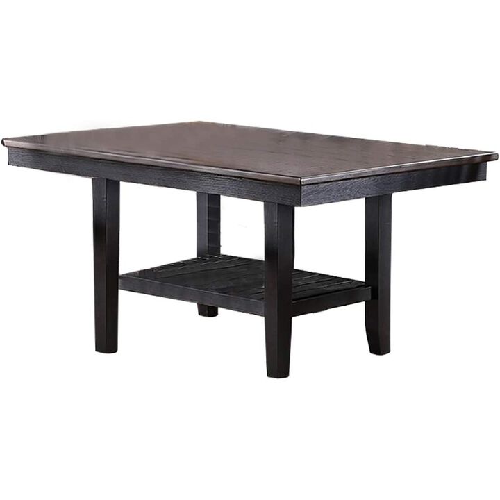 1pc Dining Table Dark Coffee Finish Kitchen Breakfast Dining Room Furniture Table w Storage Shelf Rubber wood