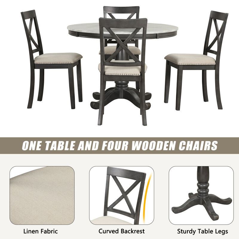 5 Pieces Dining Table and Chairs Set for 4 Persons