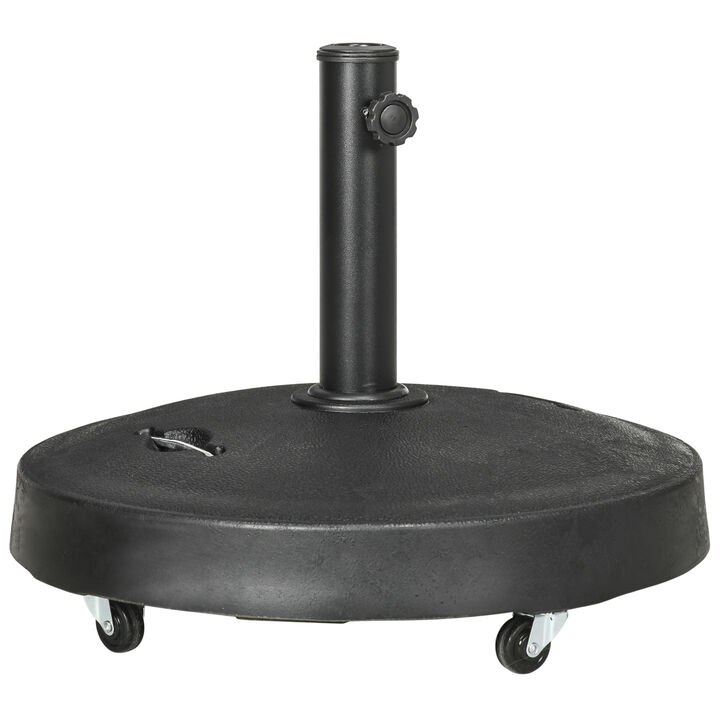 Outsunny 52lbs Resin Patio Umbrella Base with Wheels and Retractable Handles, 20.75" Round Outdoor Umbrella Stand Holder for Parasol Poles 1.5" - 1.9" Dia, Black