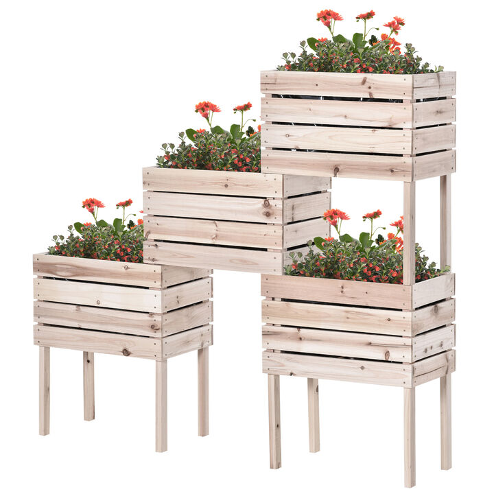 Raised Garden Beds, Set of 4 Wood Box Planters, Draining, Flowers, Herbs