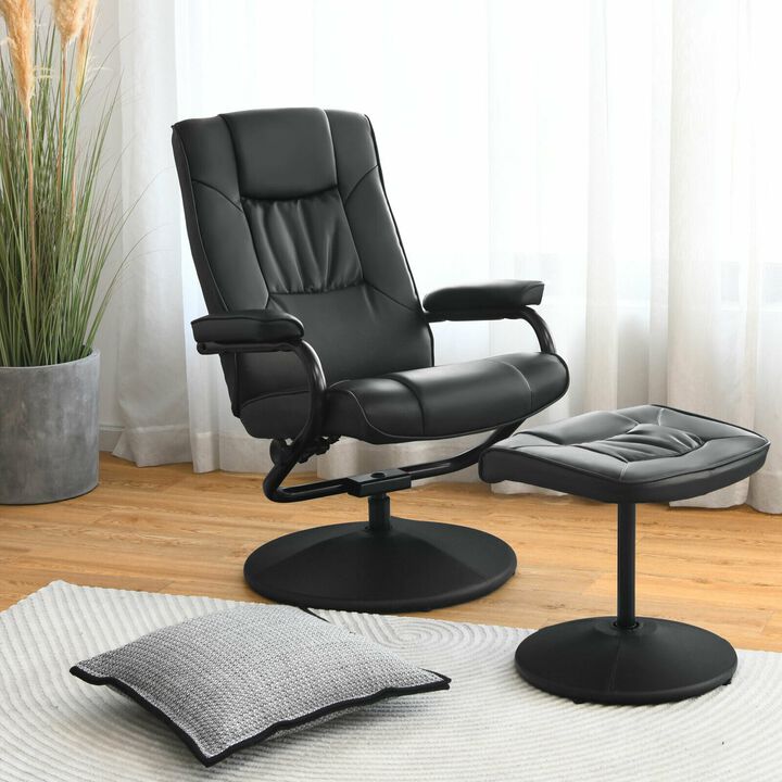 360&deg; PVC Leather Swivel Recliner Chair with Ottoman