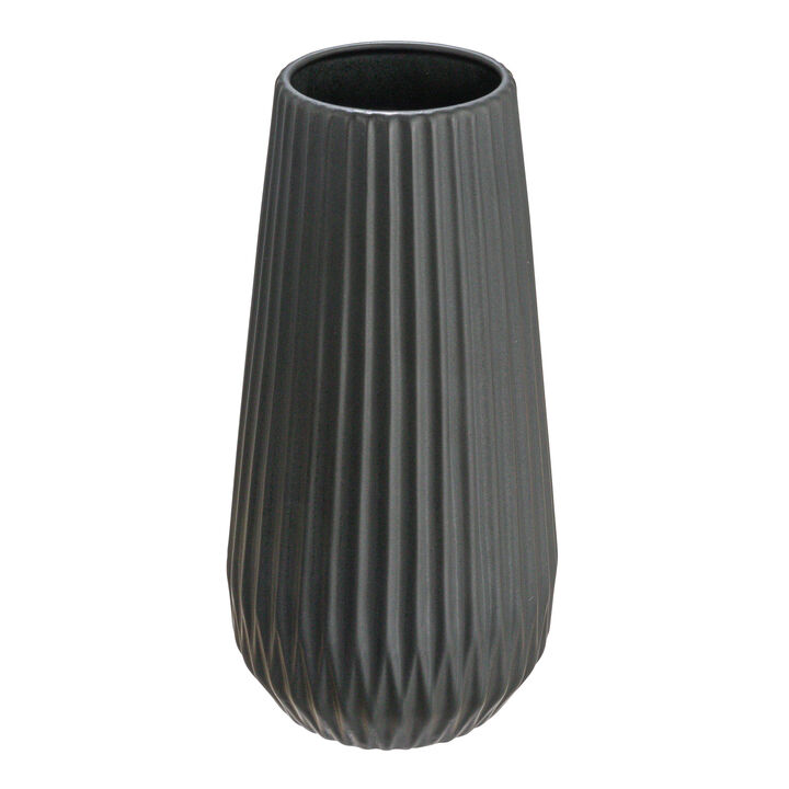 Round Stoneware Fluted Vase with Embossed Lines