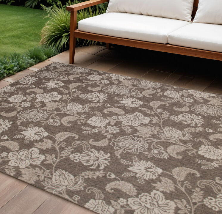 HomeRoots 8' X 10' Brown And Ivory Floral Indoor Outdoor Area Rug