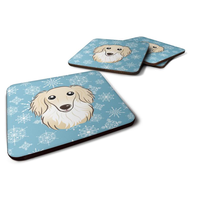Caroline's Treasures BB1646FC Snowflake Longhair Crme Dachshund Foam Coasters (Set of 4), 3.5, Multicolor