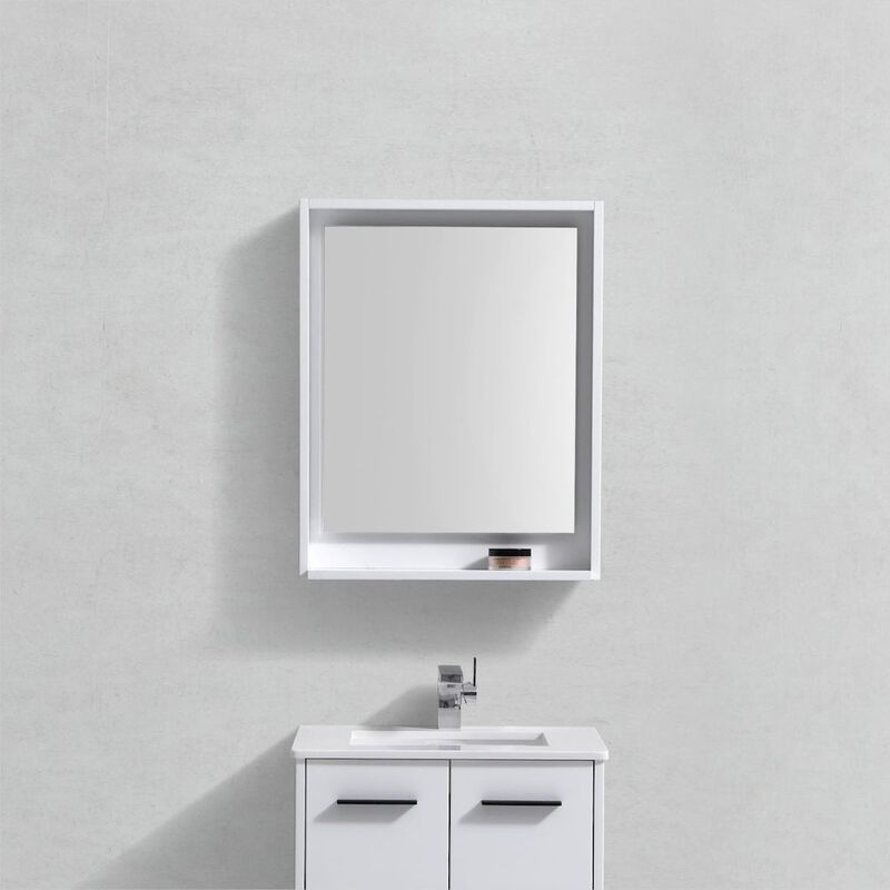 Kubebath Bosco 24 Framed Mirror With Shelve - Gloss White Finish