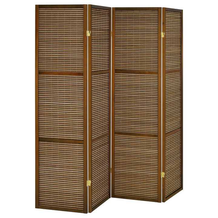 Rown 4 Panel Foldable Privacy Screen, Bamboo, Brown Pine Wood 70 Inch - Benzara