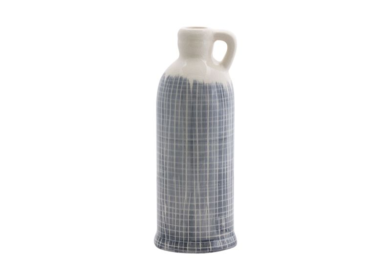 HomeRoots Set of Three Off White And Blue Clay Checkered Jug Vases image number 2