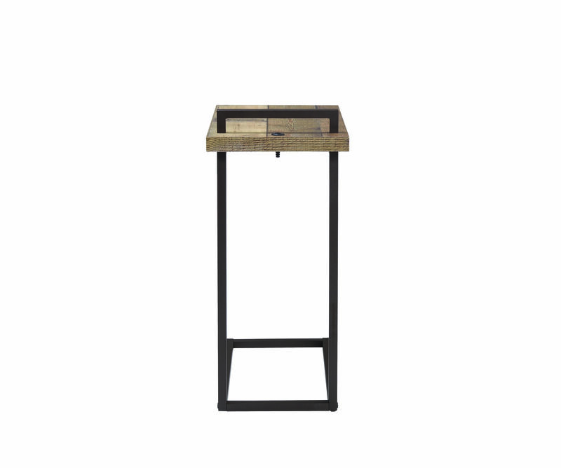 Contemporary Style Metal Accent Table with Wooden Top and USB Port, Brown and Bronze-Benzara