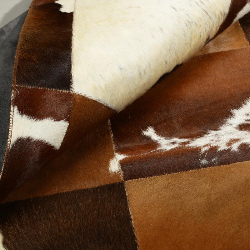 Genuine Cowhide Tricolor Patchwork Rug image number 2