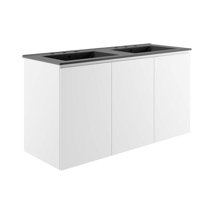 Modway Bryn 48" Wall-Mount Double Sink Bathroom Vanity in White/Black