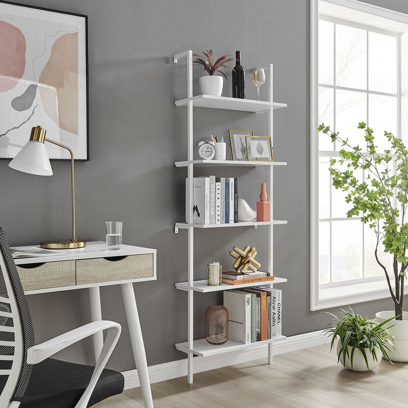 Everett 5-Tier Open Display Stand Wall Mount Modern Metal Frame Ladder Shelf image number 7