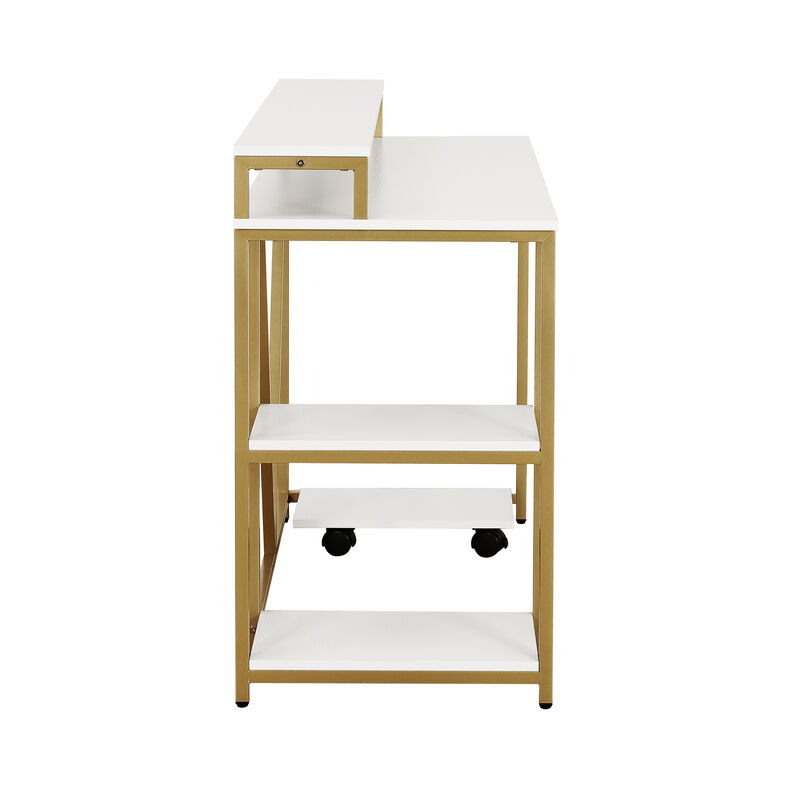 HomeRoots 47" White and Gold Wood and Steel Pedestal Computer Desk image number 2