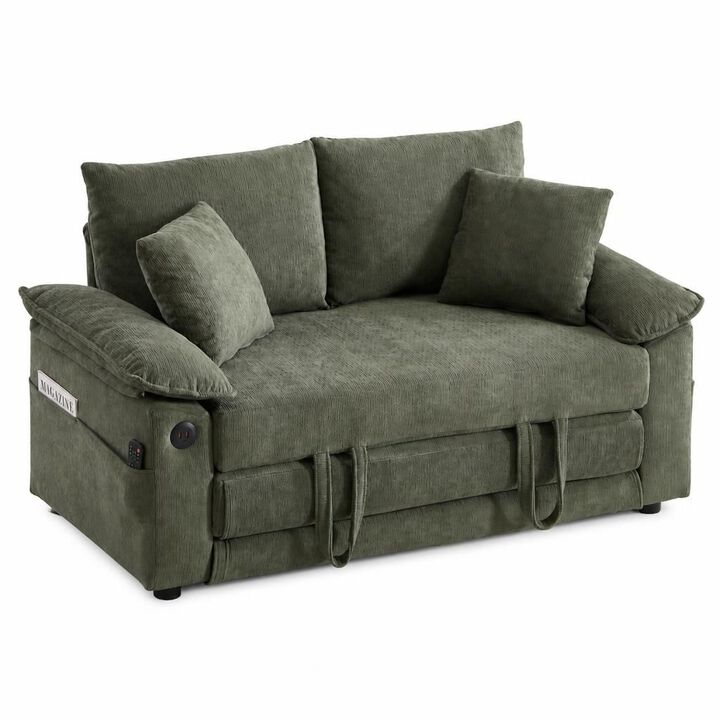GOODSILO 3-in-1 Upholstered Convertible Futon Sofa Bed, Foldable Tufted Loveseat Pull Out Sleeper Couch with Side Pockets for Small Living Spaces
