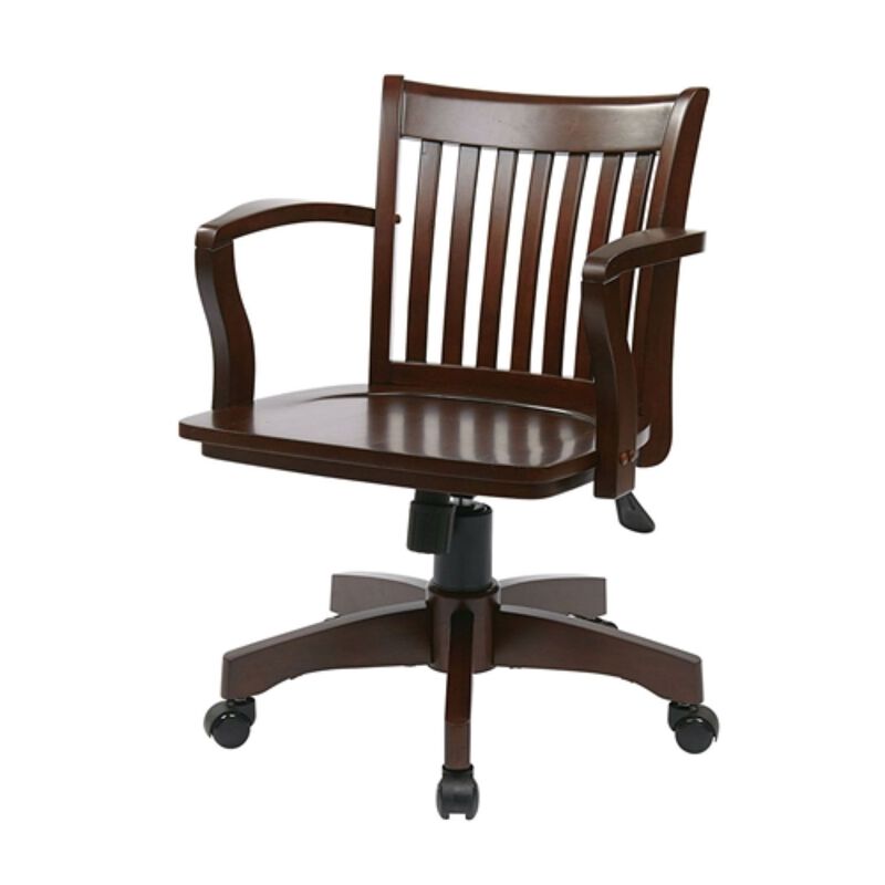 Hivvago Espresso Wood Bankers Chair with Wooden Arms and Seat