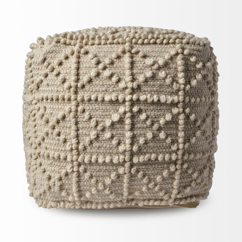 Textured Wool Pouf Ottoman – Square Shape with Popcorn Detail