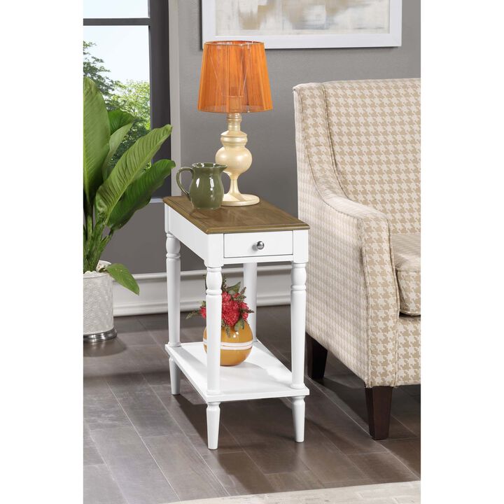 Convenience Concepts French Country No Tools Chairside End Table with Shelf, Driftwood/White