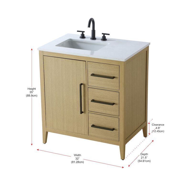 Elegant Kitchen and Bath 32 Inch Single Bathroom Vanity In  Honey Brown