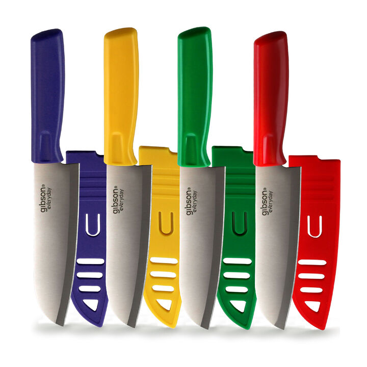 Gibson Everyday Grantville 4 Piece 6 Inch Santoku Knife with Sheath in Assorted Colors
