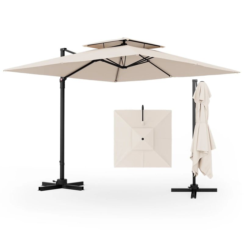 Mondawe 9.5 Feet Cantilever Patio Umbrella with 360&deg; Rotation and Double Top