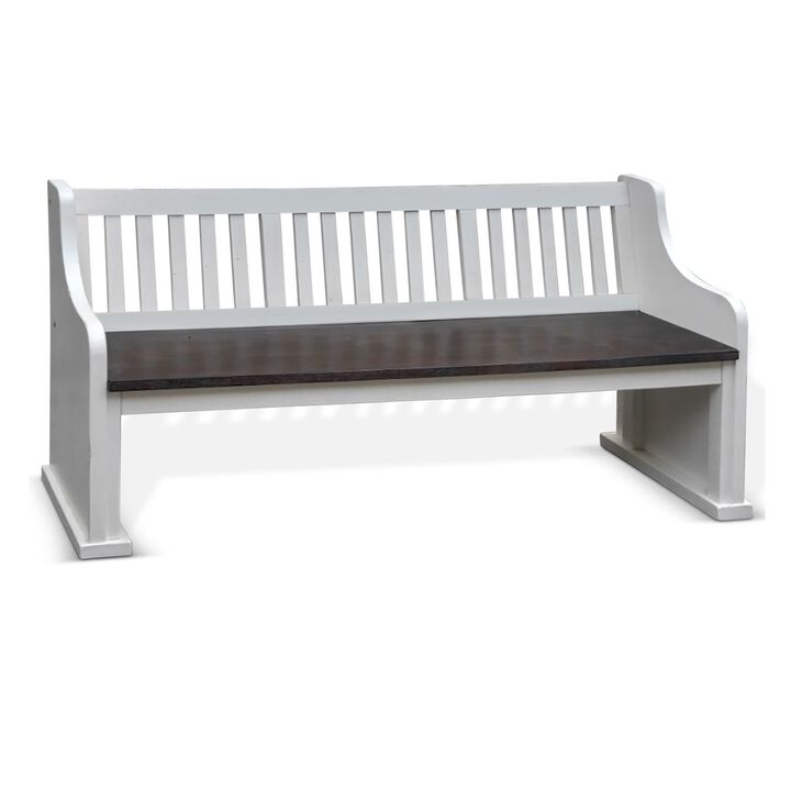 Orso Bench, Slat Back Design, White, Brown Mahogany and Mindi, 64 Inch - Benzara