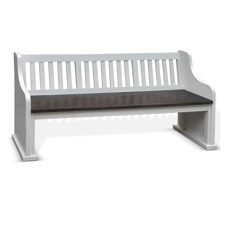 Orso Bench, Slat Back Design, White, Brown Mahogany and Mindi, 64 Inch - Benzara