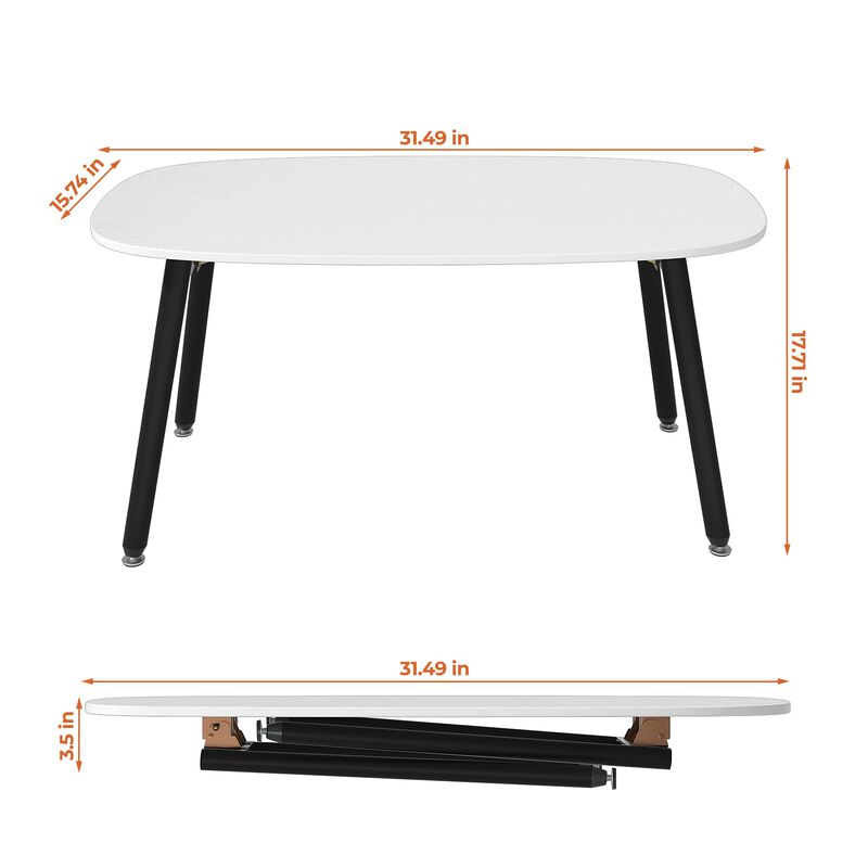 WOHOMO Foldable Coffee Table White Small Coffee Tables for Living Room Portable Simple Modern Rectangular Center Table for Small