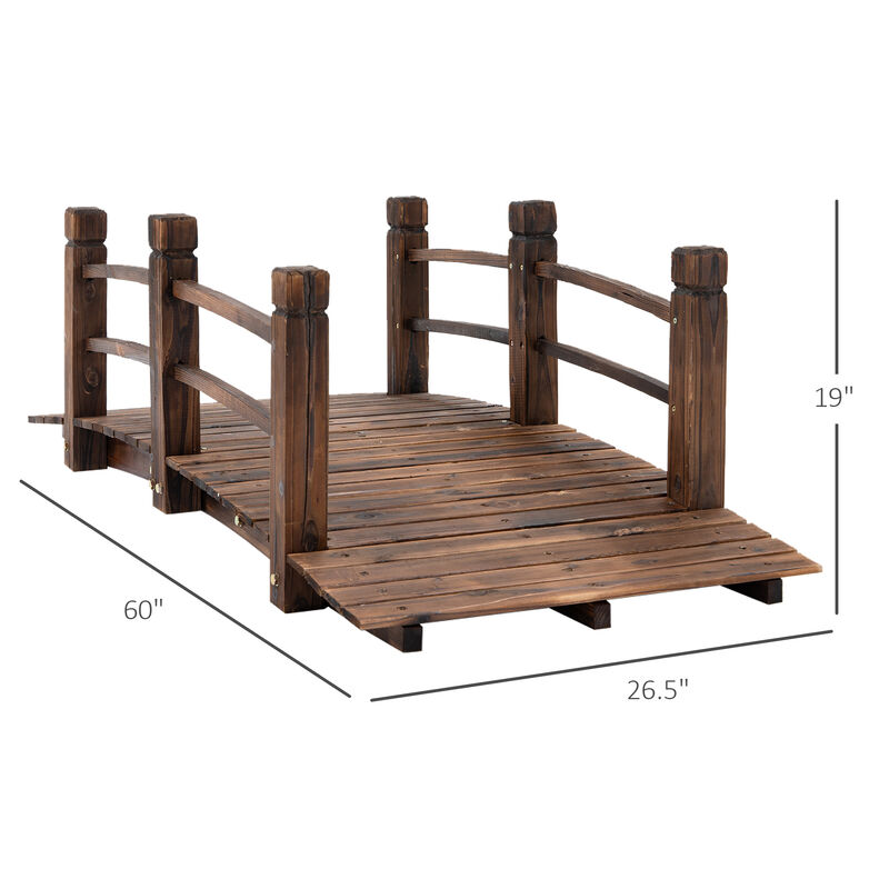 Outsunny Fir Wood Garden Bridge Arc Walkway with Side Railings for Backyards, Gardens, and Streams, Stained Wood, 60" x 26.5" x 19"