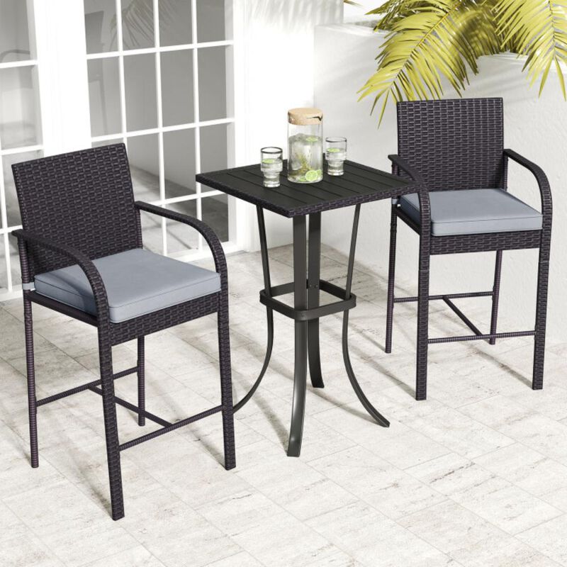 Hivvago 3-Piece Patio Wicker Rattan Bar Height Chairs and Square Table Set