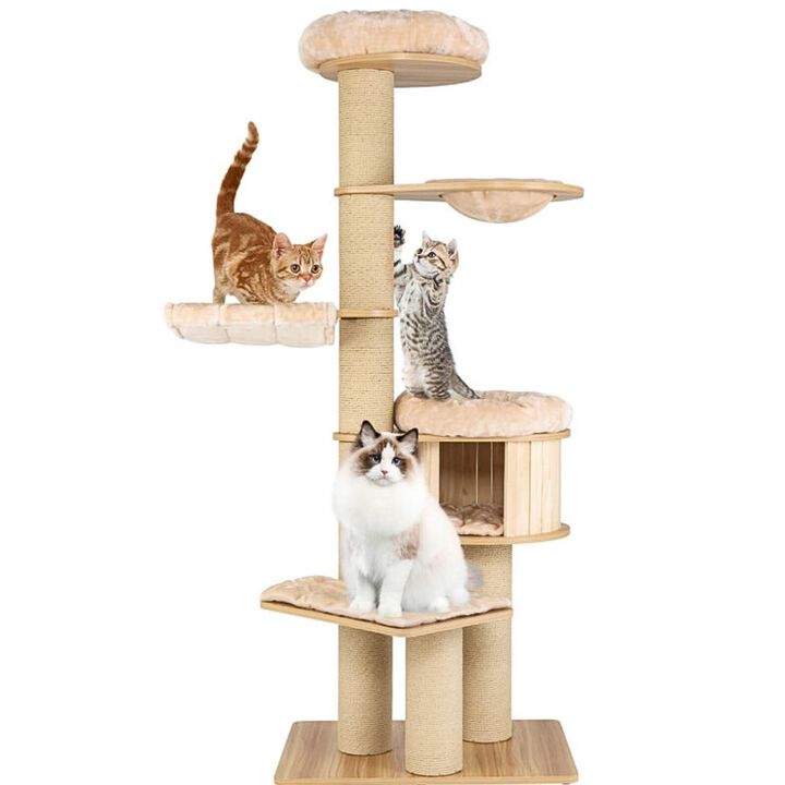 Modern Tall Cat Tree Tower with Scratch Posts and Washable Mats