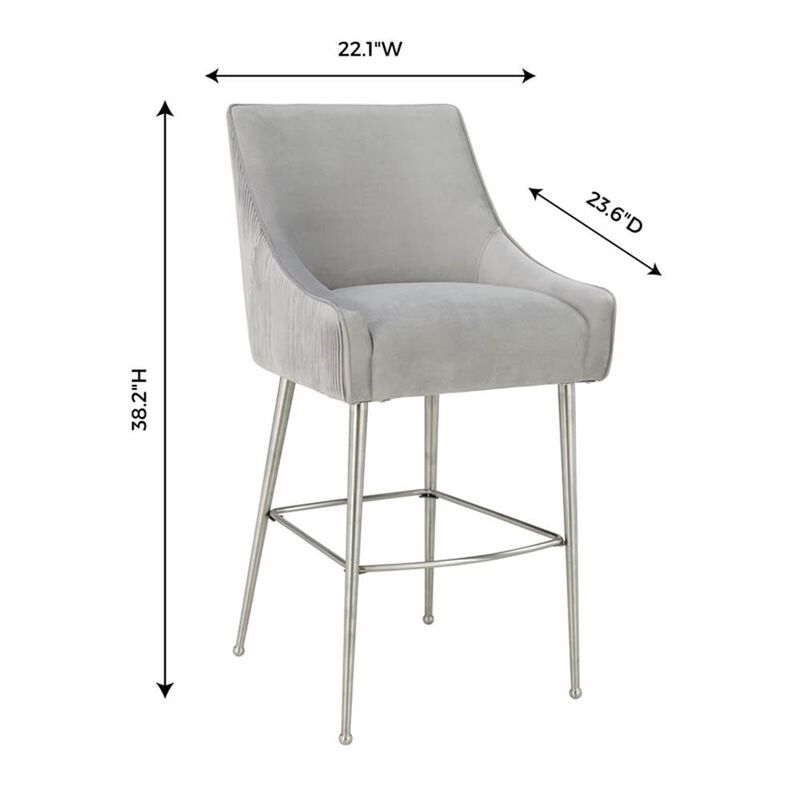 TOV Furniture Beatrix Pleated Light Grey Velvet Counter Stool image number 5