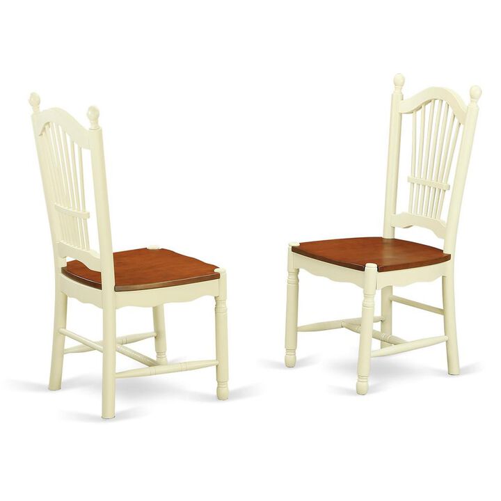East West Furniture Dover  Dining  Room  Chairs  With  Wood  Seat  -  Finished  in  Buttermilk  and  Cherry,  Set  of  2