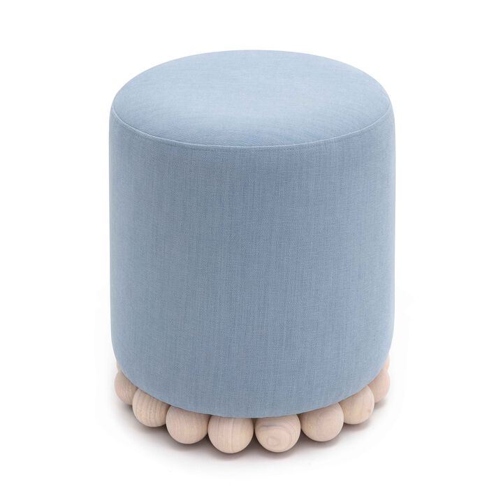 Dex Faded Blue Upcycled Fabric Ottoman