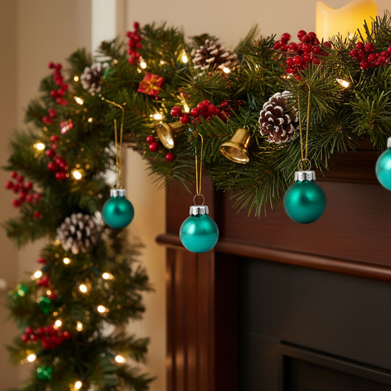 24ct Green 2-Finish Glass Christmas Ball Ornaments 1" (25mm) image number 8