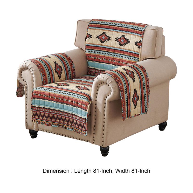 Linda 81 Inch Armchair Cover, Polyester Fill, Geometric Motifs, Clay Brown - Benzara