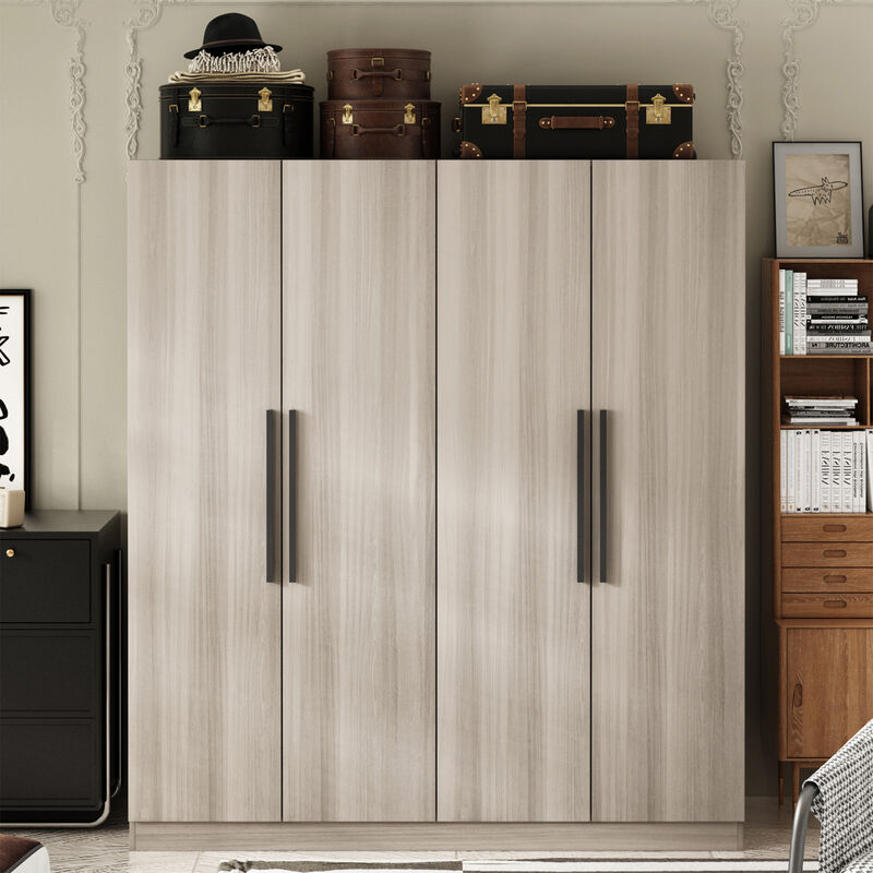 FUFU&GAGA 4-Door White Wardrobe Closet with Ample Storage and Elegant Design (63" W x 19.7" D x 69.7" H ) ,Grey