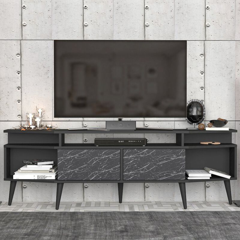 Decorotika Dennis Tv Stand - Black & Bendire Marble
