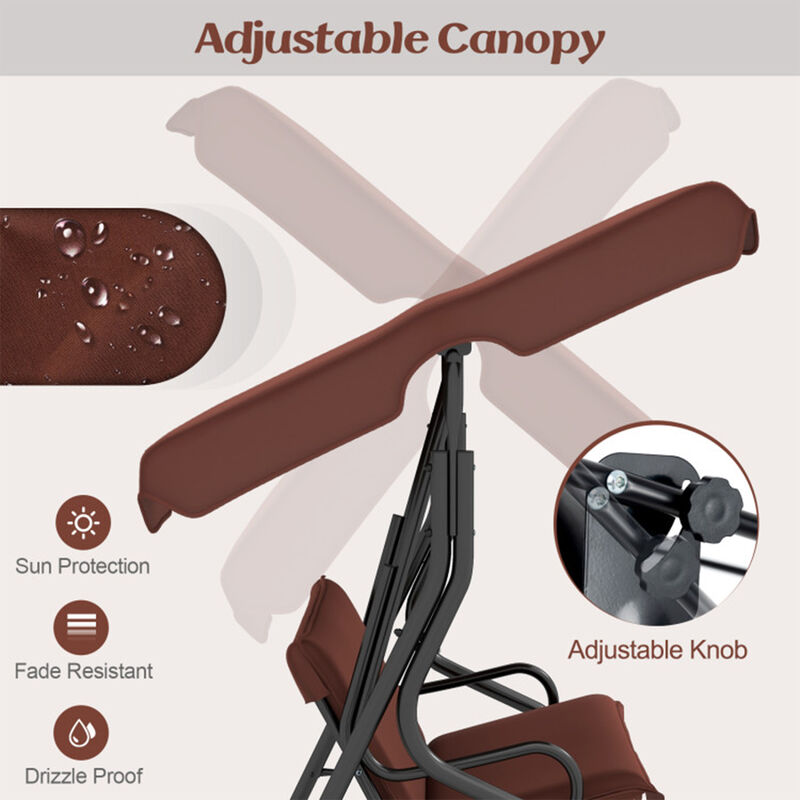 Mondawe 3 Seat Outdoor Patio Canopy Porch Swing with Cushioned Steel Frame