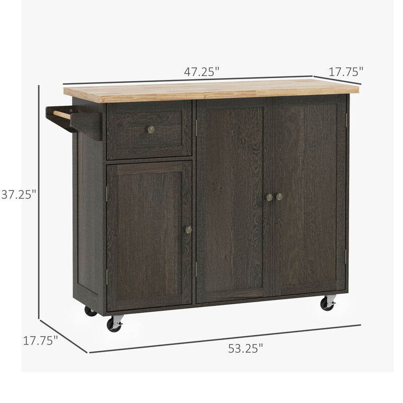Kitchen Island on Wheels, Utility Serving Cart with Drawer Cabinets