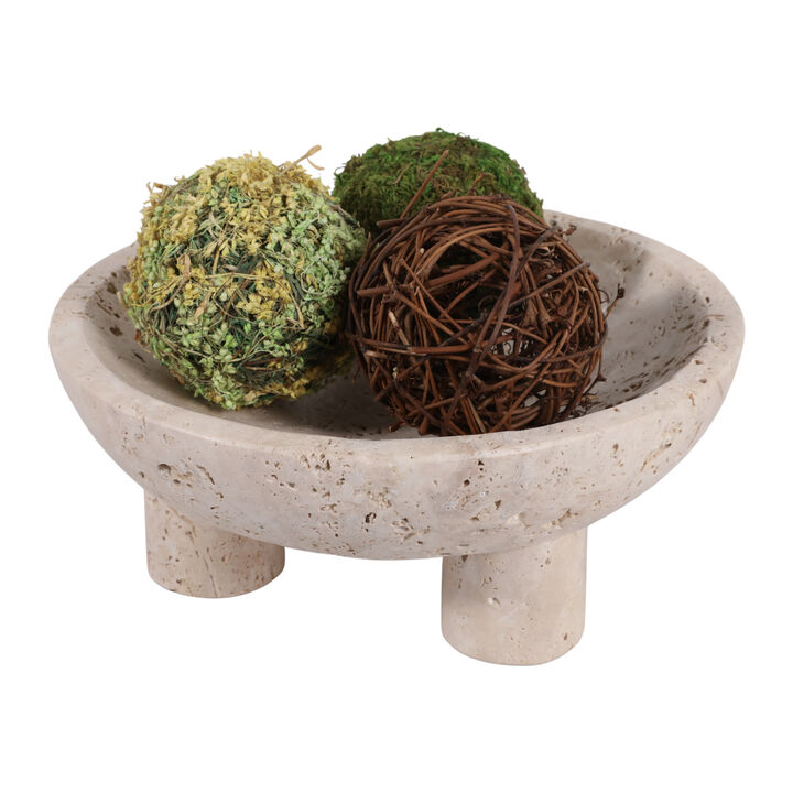 10" Travertine Footed Bowl, Tan