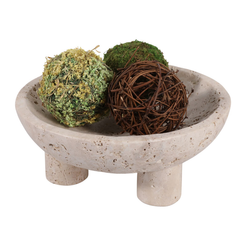 10" Travertine Footed Bowl, Tan image number 1