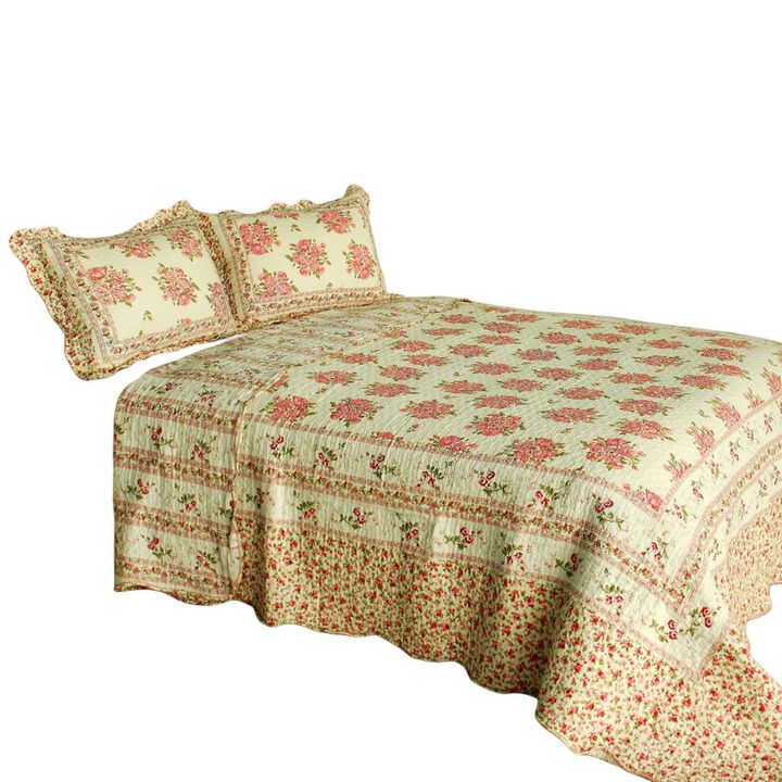 Foliflora 3PC Cotton Quilt Set Queen Vermicelli Quilted Printed Bedding