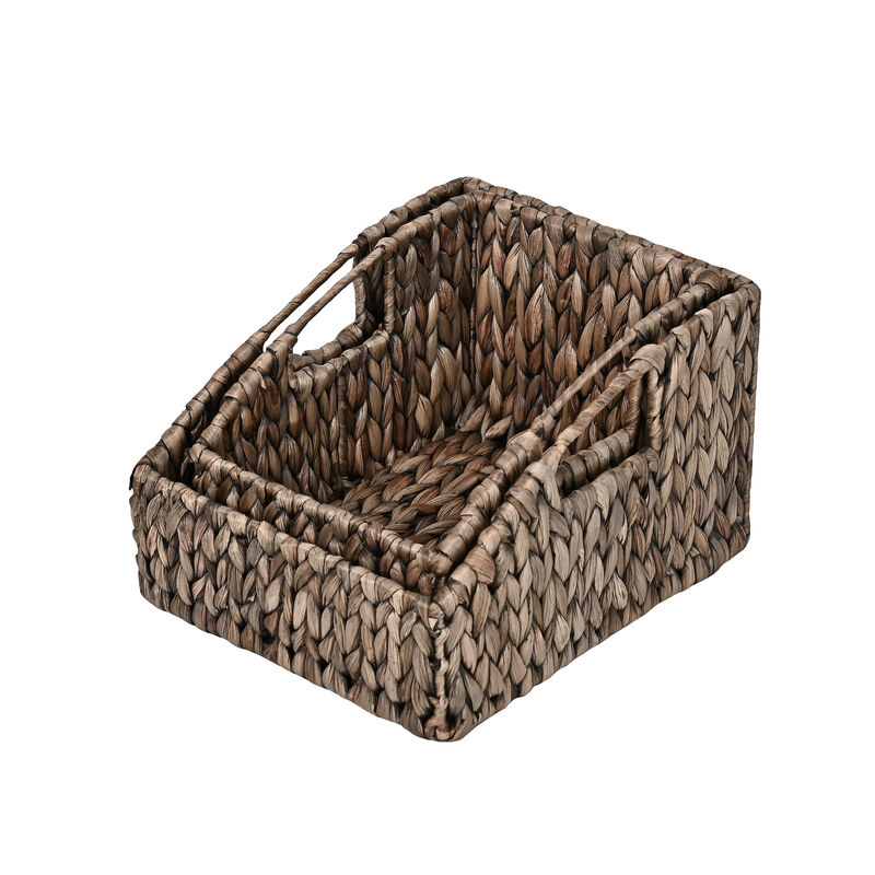 Havanah Southwestern Handwoven Hyacinth Slanted Pantry Baskets with Handles