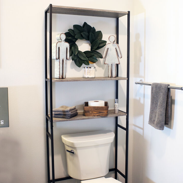 Sunnydaze Industrial Style 3-Tier Over-The-Toilet Storage Shelf - Oak Gray