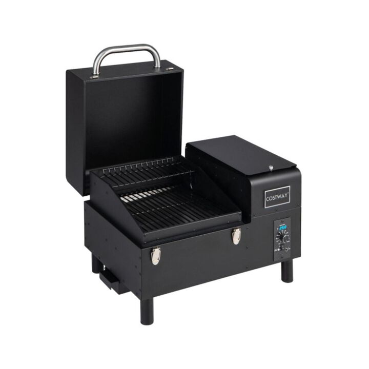 Hivvago Portable Pellet Grill and Smoker Tabletop with Temperature Probe-Black