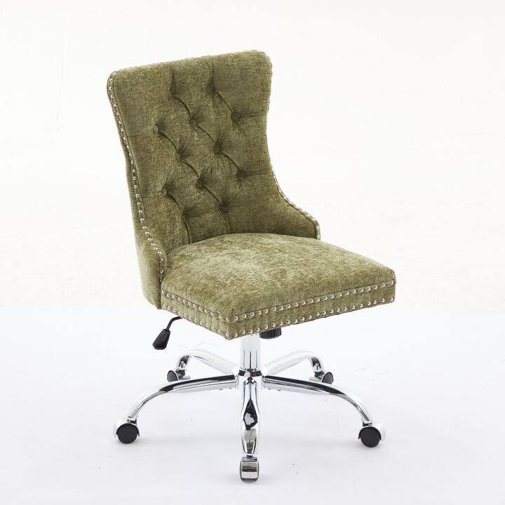 Chenille Upholstered Tufted Button Home Office Chair, Adjustable Desk Chair Swivel Office Chair