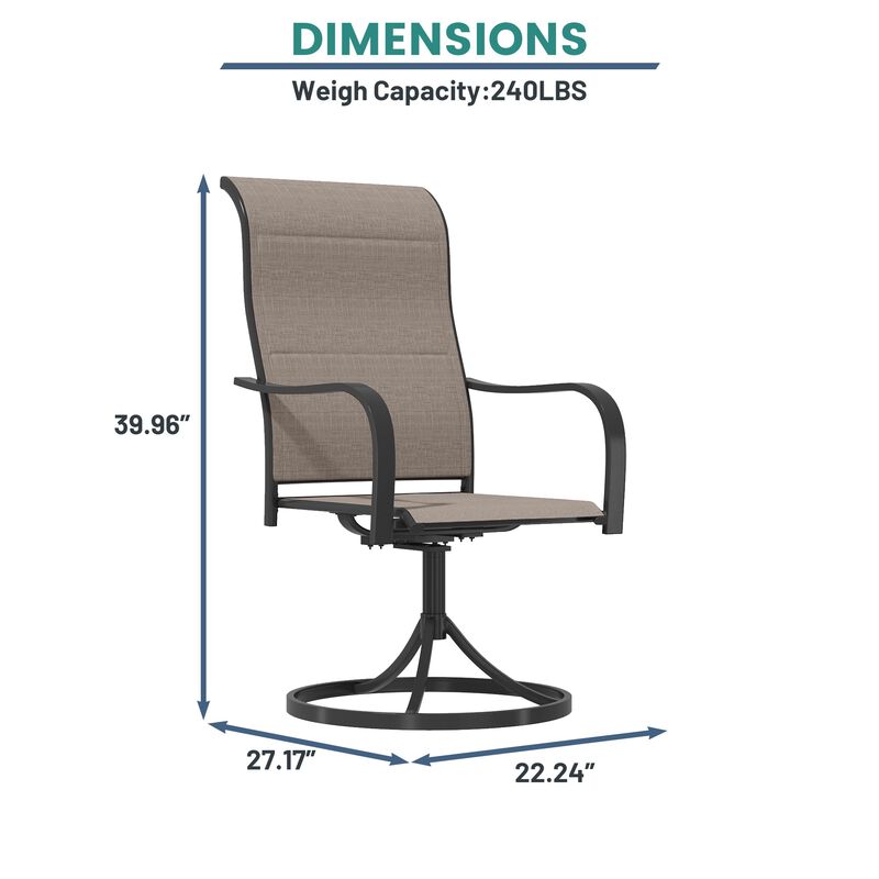 Mondawe Steel Textilene Patio Dining Chair 360-Degree Swivel Chair for Deck Lawn Garden - Brown (Set of 2) image number 4
