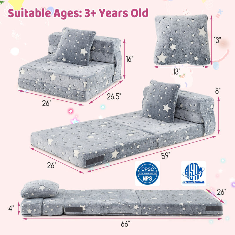 Kids Folding Sofa Bed Floor Mattress Glow in the Dark with Pillow-Multicolor