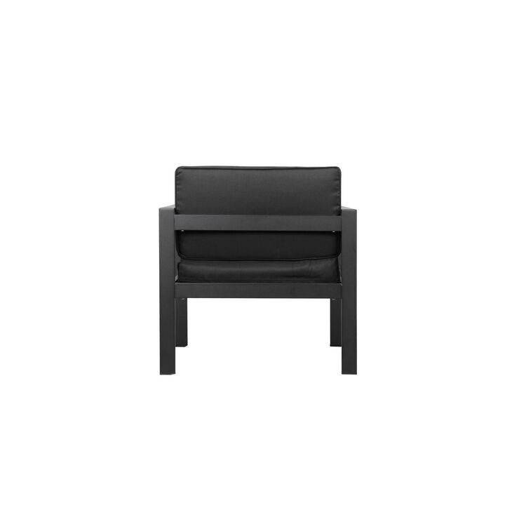 Kili 29 Inch Armchair, Jet Black Aluminum Frame, Water Resistant Fabric-Benzara