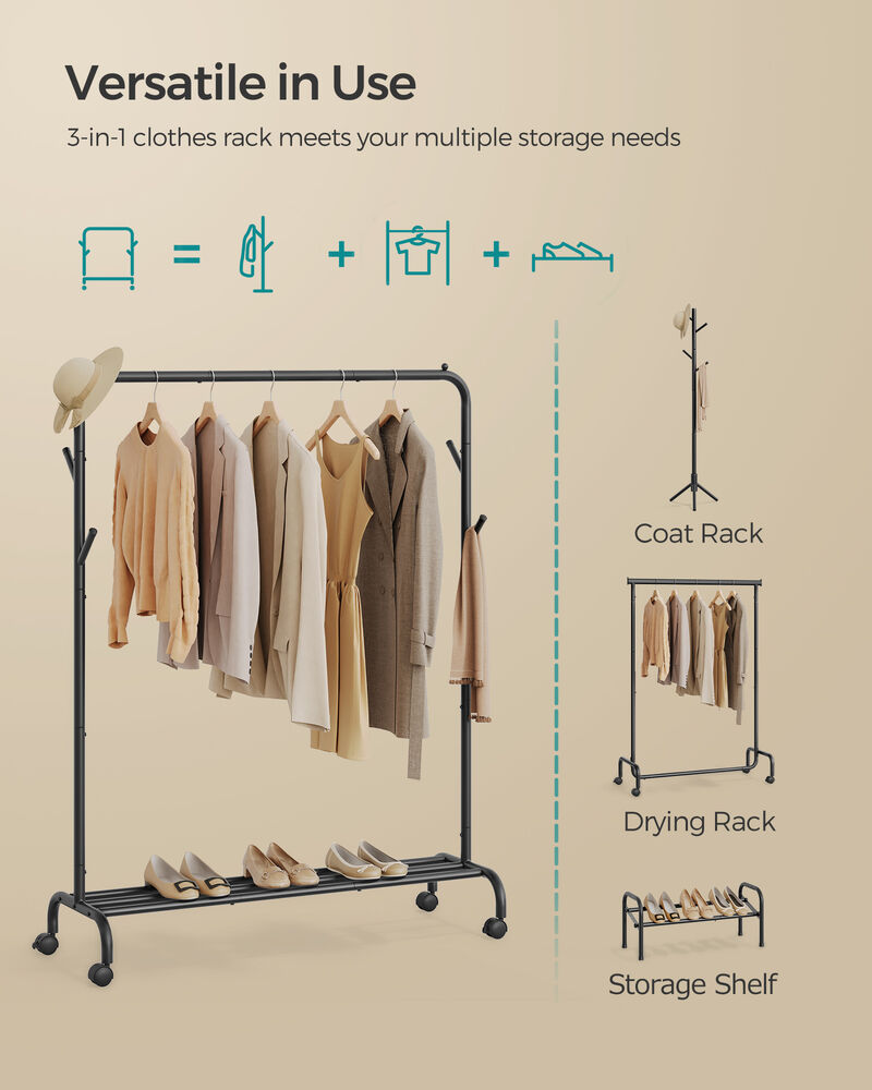 40.7" Wide Single-Rod Clothing Rack with Wheels