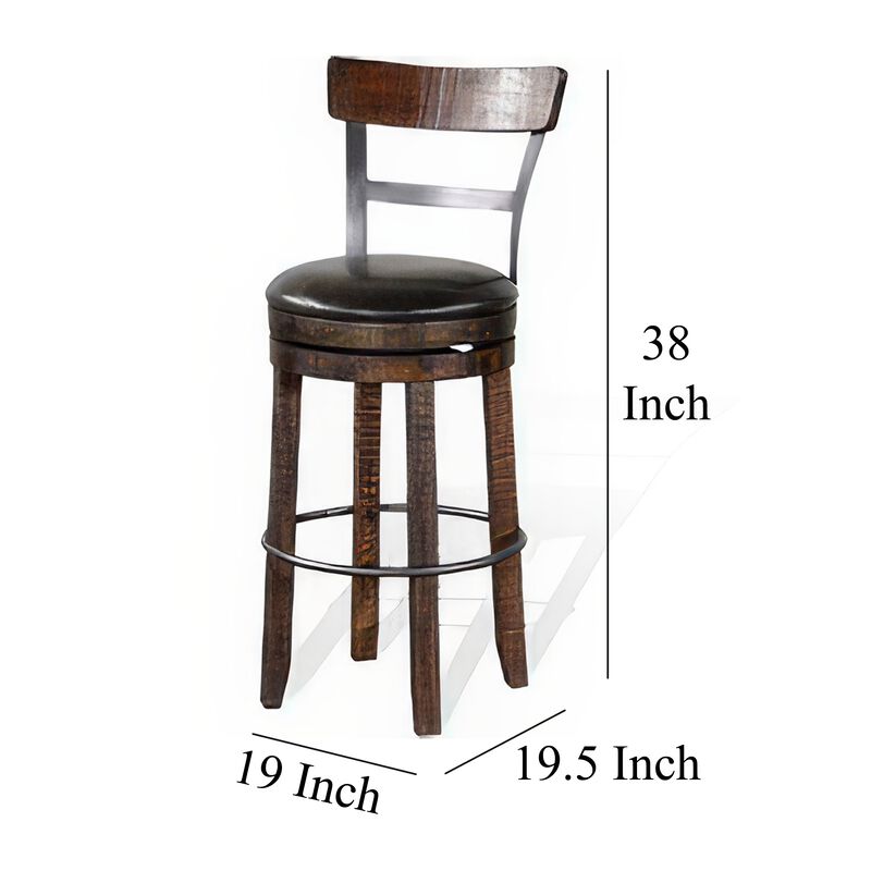Flint Swivel Barstool Chair Set of 2, Black Faux Leather, Dark Brown